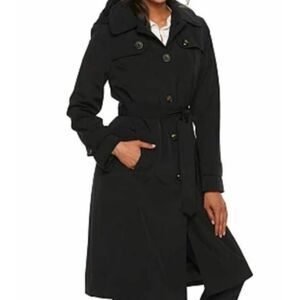 LONDON FOG Women's Black Hooded Trench Coat Size XS